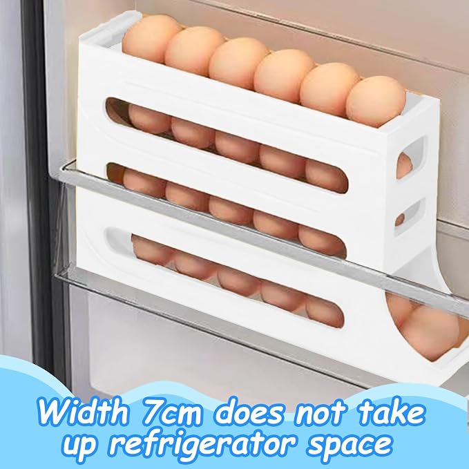 Egg Holder for Fridge, 4 Tiers Dispenser, 30 Egg Container Refrigerator, Large Capacity Organizer Automatic Fridge Rolling Egg Container for Pantry Countertop (White) - Image 6
