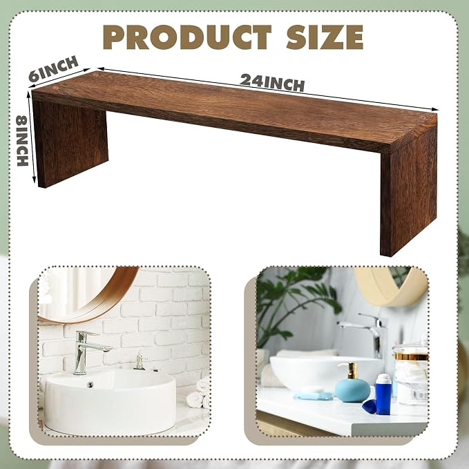 Over The Sink Shelf Bathroom Wood Pedestal Soap Stand Farmhouse Bathroom Decor Decorative Over The Sink Shelf for Kitchen(23.62 x 7.87 x 5.91 Inches,Dark Brown) - Image 2