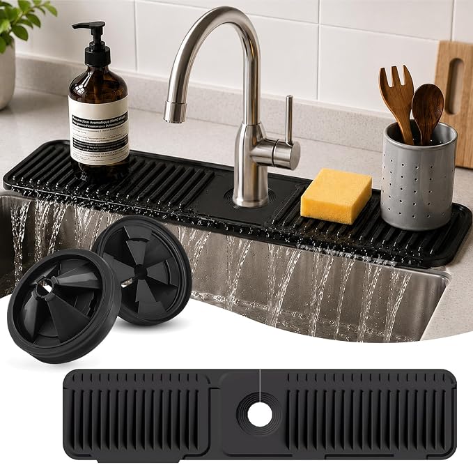 18 Inch Silicone Faucet Mat for Kitchen Sink Splash Guard, W/Sink Baffle | BPA-free silicone, Heat-resistant, non-slip, and built to withstand daily kitchen use, dishwasher safe and simple to rinse by Unknown