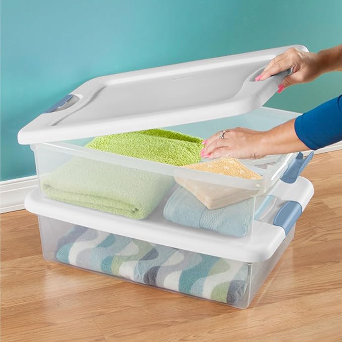 Sterilite Latching Box with Lids for Home and Office, 32 Quart, 12-Pack | Heavy-Duty and Stackable Plastic Containers with Latches for Closet, Cabinet, Bedroom, Bathroom and Dorm Room Organization - Image 9