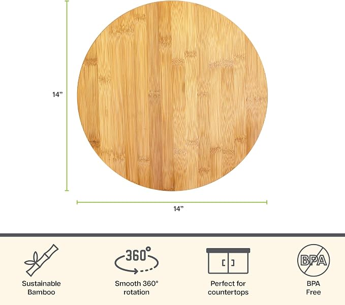 TB Home 14 Inch Bamboo Lazy Susan Turntable for Kitchen & Table Top | Keep spices, sauces, condiments, and seasonings within reach. Sized for kitchen cabinets, pantries, counters, and table tops. - Image 6