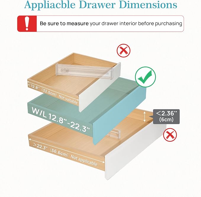 Vtopmart 2.36" Drawer Dividers with Expandable Inserts, 12.8"-22.3", 6 Pack | Adjustable Kitchen Drawer Organizer, Clear Organizer Separator for Flatware, Utensil, Cutlery, 6 Dividers with 10 Inserts - Image 3