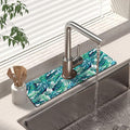 Kitchen Sink Splash Guard Faucet Mat 15" X 5.5" Tropical Leavesl Absorbent Fast Drying Mat Faucet Draining Mat Sink Splash Guard Behind Faucet Drip Catcher for Kitchen Bathroom by Unknown