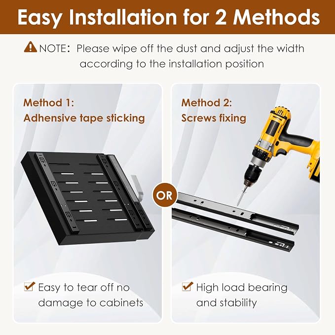 2 Pack Expandable Pull Out Cabinet Organizer 21" Deep, Adjustable Width 12.6"-20.5", No Drill Adhesive with Triple Track Rails, Heavy Duty Slide Out Drawers for Kitchen, Pantry, Cabinets,Black - Image 7