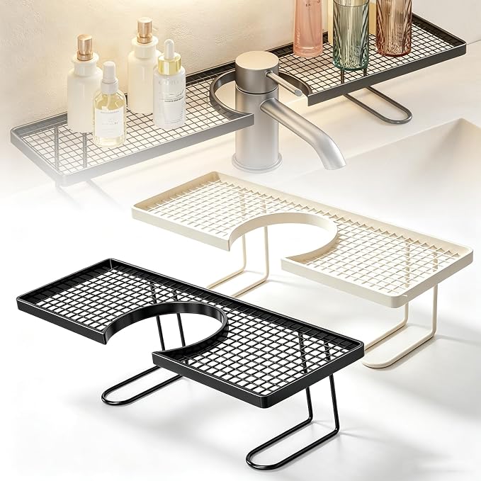 2 Pack Bathroom Sink Shelf Over Faucet,Behind the Faucet Sink Organizer, No Drill Free Standing Faucet Organizer Shelf with Drainage Design for Kitchen and Bathroom by Unknown