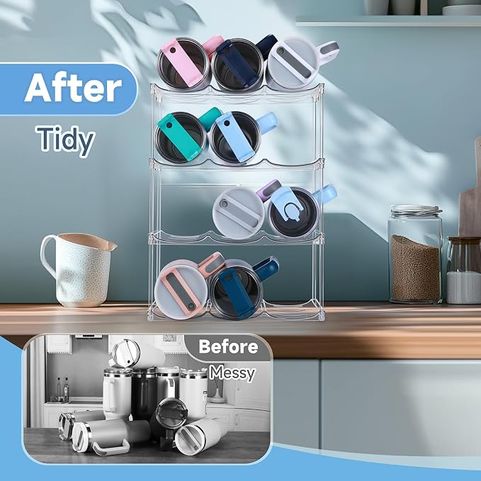 spospo Stackable Water Bottle Organizer for Stanley 40 oz Tumbler | Water Bottle Holder for Cabinet, Pantry Kitchen Organizers and Storage for Stanley Cup Accessories, Tumbler Organizer, 4 Pack - Image 3