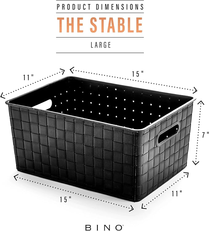 BINO | Plastic Storage Baskets Large - Black | THE STABLE COLLECTION | Multi-Use Storage | Rectangular Cabinet Organizer | Baskets For Organizing with Handles | Home Office Organization and Storage - Image 2
