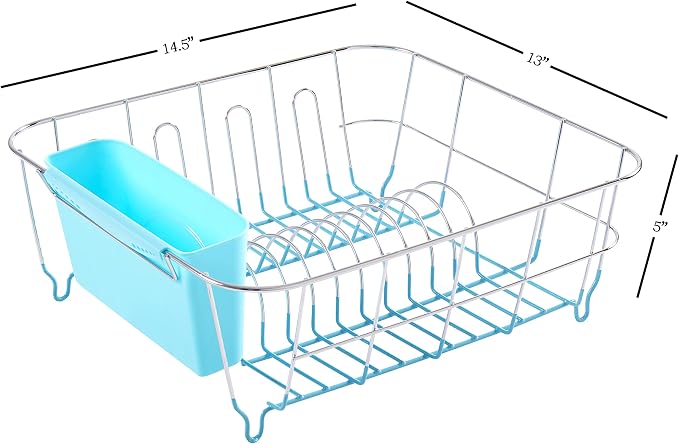 Sweet Home Collection 2 Piece Dish Drying Rack Set Drainer with Utensil Holder Simple Easy to Use Fits in Most Sinks, 14.5" x 13" x 5.25", Turquoise Blue (Pack of 12) - Image 4