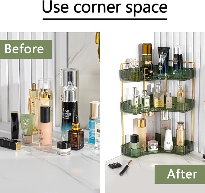 3-Tier Corner Bathroom Counter Organizer – Classic Storage Shelf for Makeup, Perfume & Toiletries, Space-Saving Countertop Tray Fits Bathroom, Dresser, Kitchen (Sage Green) - Image 5