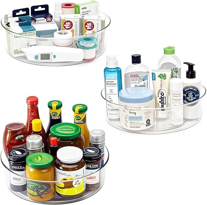 3 Pack Lazy Susan 11.5" Inch Turntable Organizer for Cabinet Pantry Organizers and Storage Organization Spinning Spice Rack Bins Rotating Condiment for Countertop Kitchen Sink | Pantry Organizers and Storage Container Bins Spice Rack Cabinet Condiment ... by YCLADEC