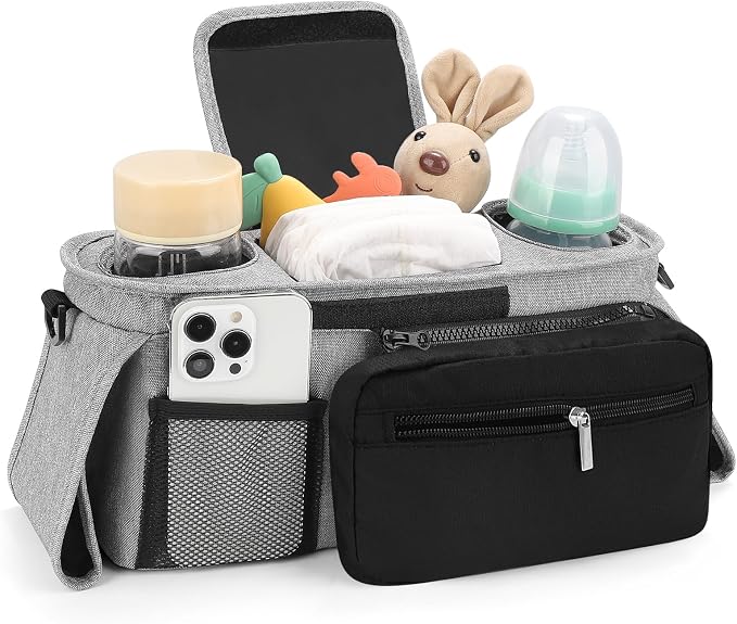 Accmor Universal Stroller Organizer with Insulated Cup Holder Detachable Phone Bag and Shoulder Strap,Stroller Bag Caddy Organizer for Uppababy, Baby Jogger, Britax Strollers - Image 3