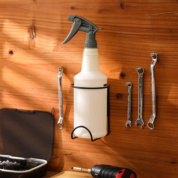 CroBlissful 4 Pcs Spray Bottle Holder Wall Mount Heavy Duty Spray Bottle Rack Stainless Steel Storage Rack Garage Can Organizer Craft with Hardware (Black) - Image 4