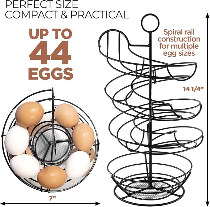 Fresh Egg Holder Countertop, Egg Skelter, Spiral Egg Holder with Storage Basket, Chicken Egg Holder, Large Capacity Egg Storage for Kitchen, Holds Up to 3 Dozen Eggs - Image 2