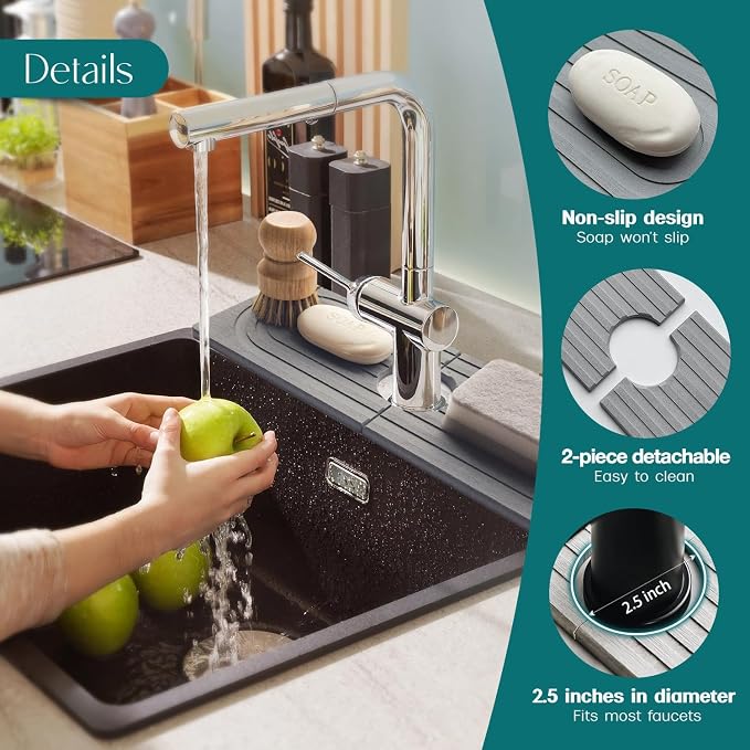 Faucet Mat for Kitchen Sink - Wider Diatomite Fast Drying Stone Sink Tray, Super Absorbent, Prevents Moisture Buildup - Faucet Splash Guard for Bathroom Counter (Grey, 15x5.3inch) - Image 8