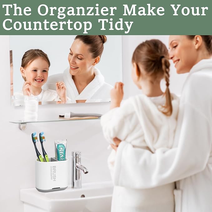 Toothbrush Holders Toothpaste Organizer for Bathrooms, White, Small | 2 Slots, Easy to Clean, Plastic, Kids Electric Toothbrush, Drainage, Removable, For Bathroom, Vanity, Kitchen Sink, Office - Image 6