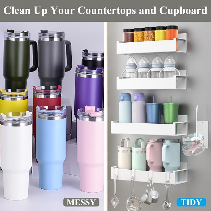 Magnetic Water Bottle Holder for Refrigerator, Cup Holder Organizer for Stanley and Tumbler for Kitchen, 4 Pack, White - Image 5