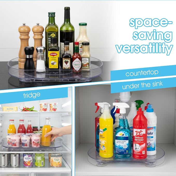 Turntable Organizer for Kitchen, 15"x11" Rotating Spice Rack Organizer 360°Clear PET Organizer Storage Tray Cabinet, Pantry Countertop with Suction Cups Large Rectangular Fridge Shelf - Image 7