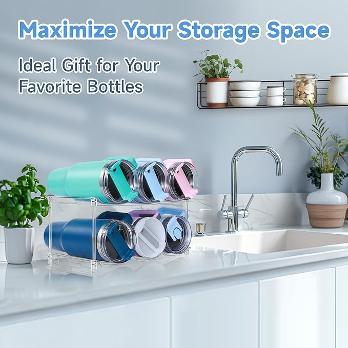 spospo Stackable Water Bottle Organizer for Stanley 40 oz Tumbler | Water Bottle Holder for Cabinet, Pantry Kitchen Organizers and Storage for Stanley Cup Accessories, Tumbler Organizer, 2 Pack - Image 6
