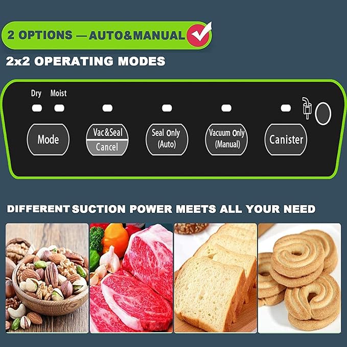 Potane Precision Vacuum Machine,Pro Food Sealer with Built-in Cutter and Bag Storage(Up to 20 Feet Length), Both Auto Manual Options,2 Modes,Includes 2 Bag Rolls 11”x16’ and 8”x16’,Compact Design - Image 4