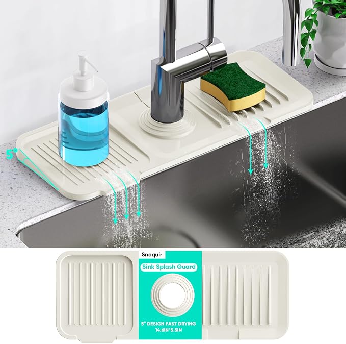 14.6 inch Faucet Mat for Kitchen Sink [5°Slope Fast Self-draining] Faucet Mat Kitchen Sink Splash Guard Silicone Sink Splash Guard Kitchen Sink Area Tidy Splash Faucet Guard Draining Mat-Beige - Image 8