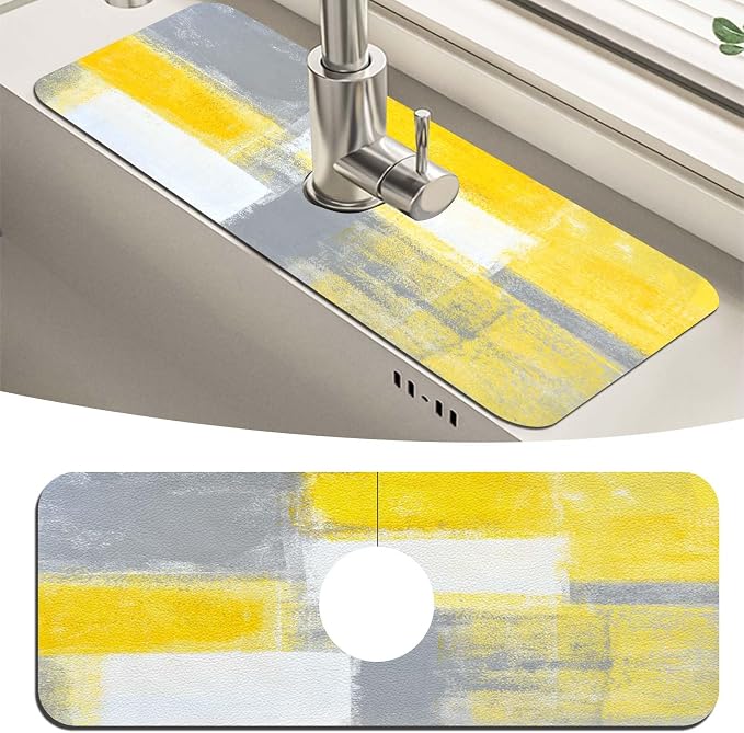 MCALK Yellow Kitchen Sink Faucet Mat Splash Guard, Absorbent Quick-Dry Kitchen Sink Mat - Ideal for Splash Guard & Drip Catching with Abstract Art Decor( 1pc 15"x5.5") by MCALK