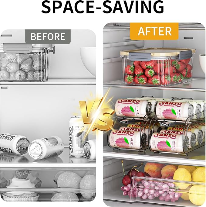 Drink Organizer for Fridge, Soda Can Organizer Dispenser for Refrigerator with Automatic Rolling,Organize Standard Size 11.15oz or 12oz Cans Drink,Save Space for Fridge、Kitchen、countertop - Image 5