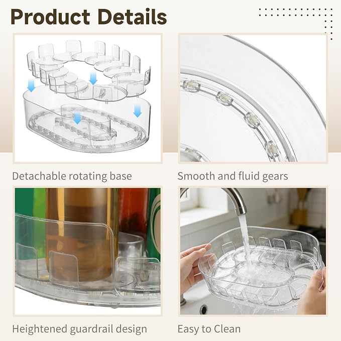 2 Pcs Lazy Susan Turntable for Refrigerator, 360° Rotating Clear Refrigerator Organizers and Storage, 3.5 x 8.5 in Oval Condiment Organizer Rack, Ideal for Countertop, Cabinet, Pantry & Dining Table - Image 5