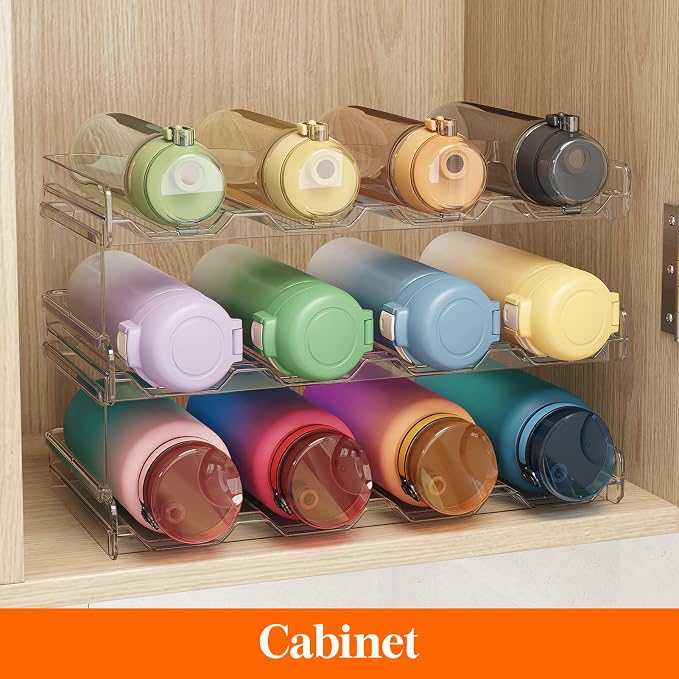 Lifewit Stackable Water Bottle Organizer for Cabinet, Plastic Bottle Holder Fits Bottles/Tumblers up to 3.8" Diameter for Pantry/Countertop, 3 Tier Holds 12 Bottles 41 x 20 x 24 cm/16" x 8" x 9.5" - Image 6