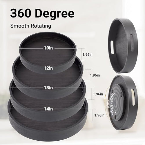 10in Black Bamboo Lazy Susan Turntable Organizer for Pantry | Tall Side Anti-Fall, Organizer Turntable for Countertop & Cabinet | Round Spice & Seasoning Condiment Spinner Tray - Image 2