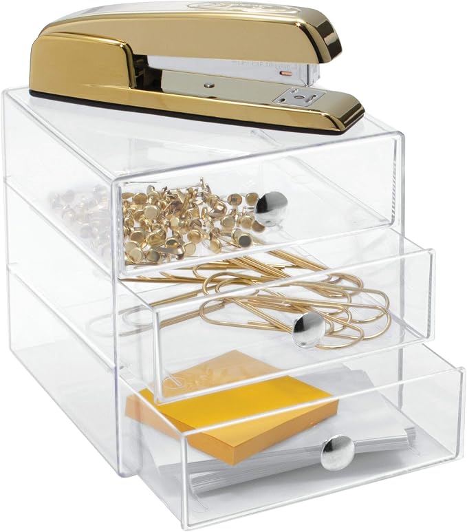 iDesign Stackable 3-Drawer Makeup Organizer, Clear | Bathroom Storage, Vanity Storage - Image 5