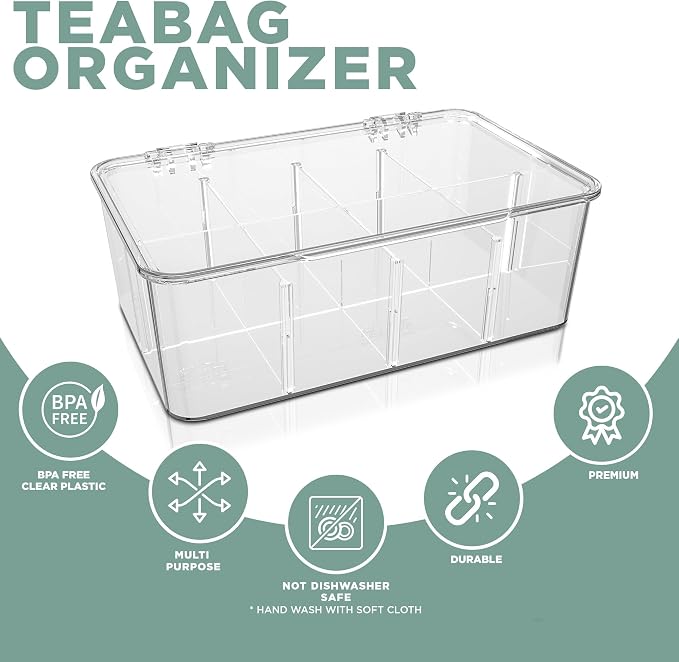 Utopia Home Tea Bag Organizer with Lids, Stackable Tea Box, 2 Pack, Clear | Partition Organizers with Lids For Drawers, Countertops, Fridge, Kitchen, Snack & Spice Organization - Image 4
