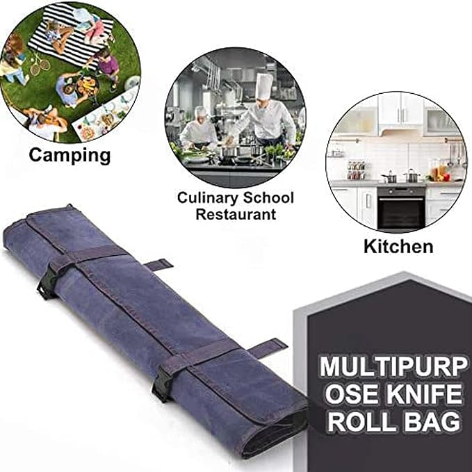 Chef’s Knife Roll Bag,Waxed Canvas Knife Cultery Carrier, Portable Chef Knife Cases,Knife Pouch Holders With 10 Slots Plus 1 Zipper Pockets Can Hold Home Kitchen Knife Tools Up To 18.8” - Image 4