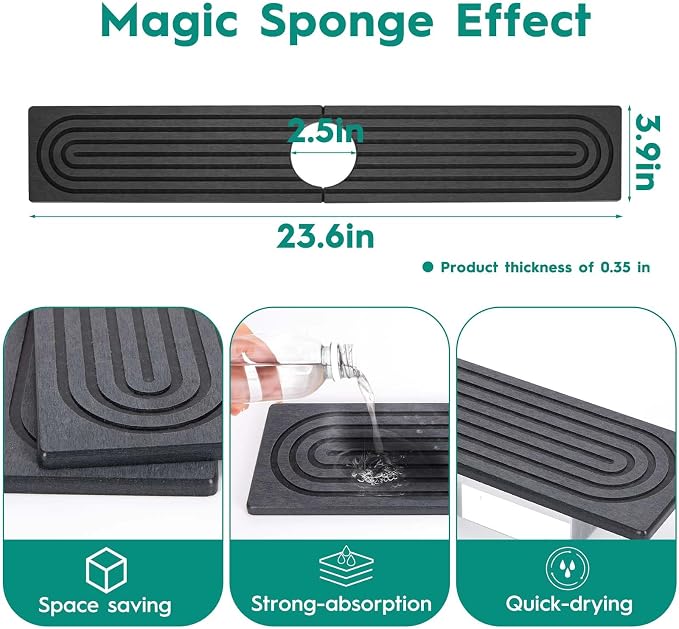 24 Inch Inch Stone Faucet Mat for Kitchen Sink, Dark Grey | Sink Splash Guard, Water Absorbing Stone Tray, Super Absorbent, Diatomite Drain Protector，for Kitchen Bathroom Counter - Image 3