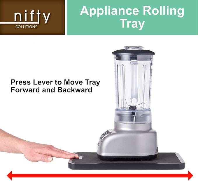 Nifty Small Appliance Rolling Tray, White – Kitchen Caddy Sliding Tray, Integrated Rolling System, Non-Slip Pad Top, Sliding Tray for Coffee Maker, Stand Mixer, Blender, Toaster - Image 2