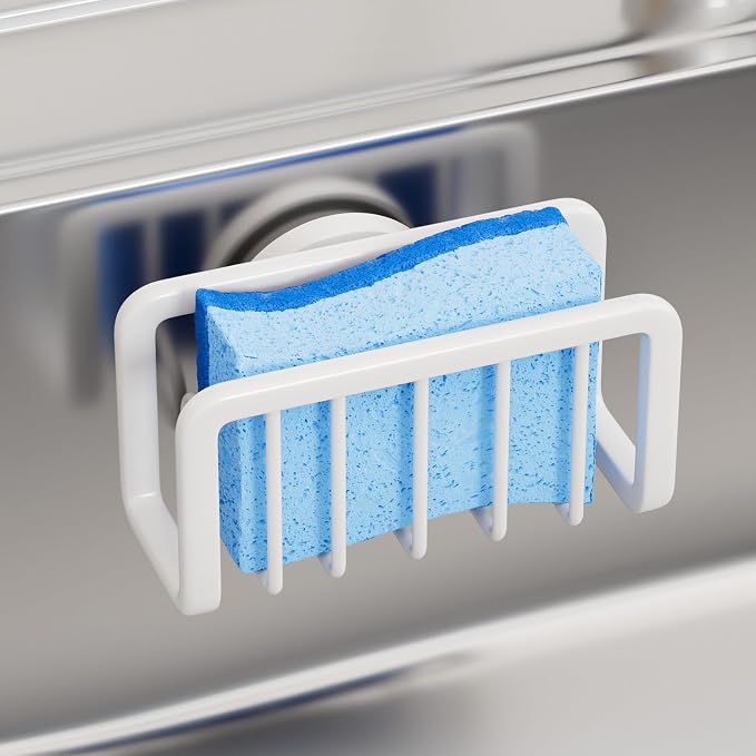 TAILI Sink Caddy with Strong Suction Cup, Sponge Holder for Kitchen-White | Sponge Caddy for Kitchen Sink Oganizer, Removable Rustproof Aluminum Sponge Holder for Dish Brush, Scraper, Scrubber by TAILI