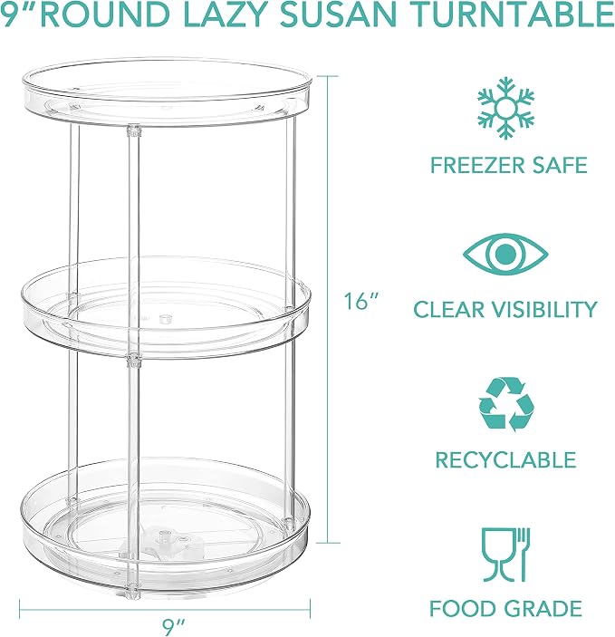 URALFA 3 Tier Lazy Susan Organizer, 9 Inch Clear Rotating Makeup Organizer | Acrylic 360 Rotating Tray, Plastic Spinning Organizer, Multi-layer Shelf for Bathroom, Pantry, Countertop, Kitchen, Cupboard - Image 3