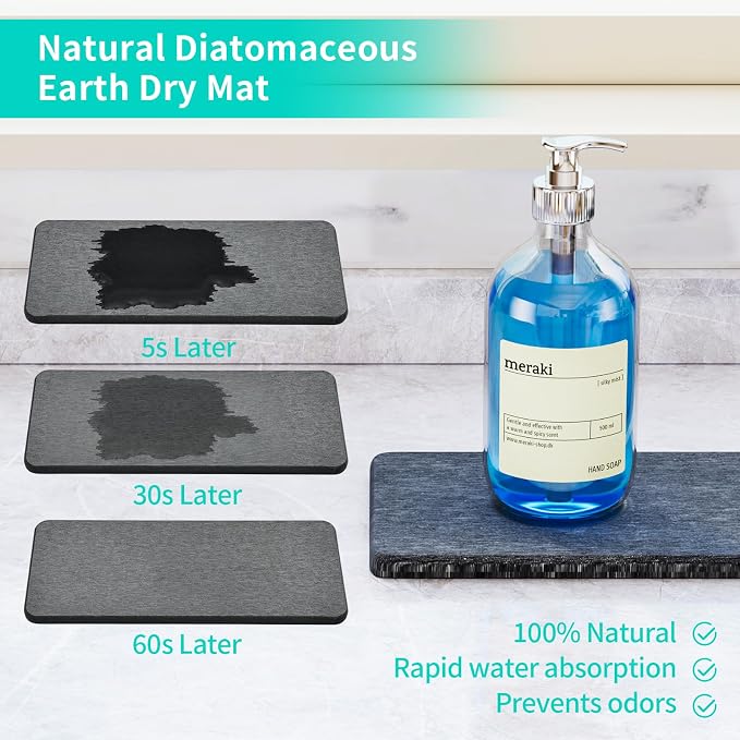 HapiRm Sink Caddy Sponge Holder - Kitchen Sink Organizer with Instant Drying Stone and Brush Holder, Stainless Steel Bathroom Counter Organizer - Black - Image 2