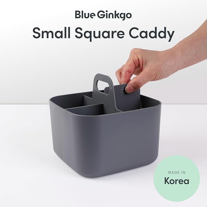 BLUE GINKGO Stackable Organizer Caddy, Square, Dark Grey, Made in Korea | Portable. Adjustable. Home, Office & School Storage. - Image 2