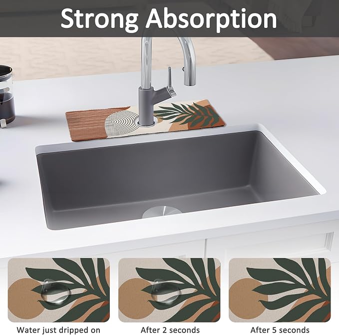 15" X 5.5" Kitchen Sink Splash Guard Faucet Mat Boho Super Absorbent Fast Drying Faucet Guard & Draining Mat Sink Splash Guard Behind Faucet for Kitchen, Bathroom - Image 3