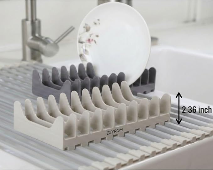 Medium Aluminum Roll Up Dish Drying Rack 17" x 13" with Dish Holder | Square aluminum bars, Available in 3 sizes & 2 colors, Rolls up for easy storage, Removable dish holder, Heat resistant - Image 7