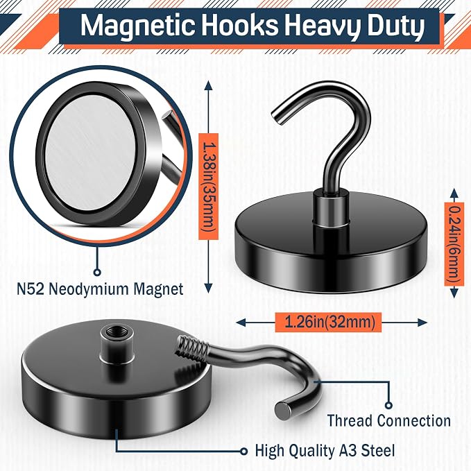 FINDMAG 10 Pack Black Magnetic Hooks, 110LB+ Heavy Duty Magnets with Hooks | Neodymium Magnetic Hooks for Cruise Cabins, Garage, Kitchen, Office, Locker, Strong Magnetic Hanger, Cruise Essentials 2026 - Image 7