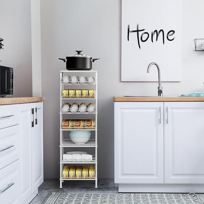 smusei Water Bottle Organizer 7 Tier Free Standing Bottled Water Storage Rack Metal Wire Water Bottle Holder Rack Large Capacity Soda Beverage Drink Stand Shelf for Pantry Kitchen Office, White - Image 7