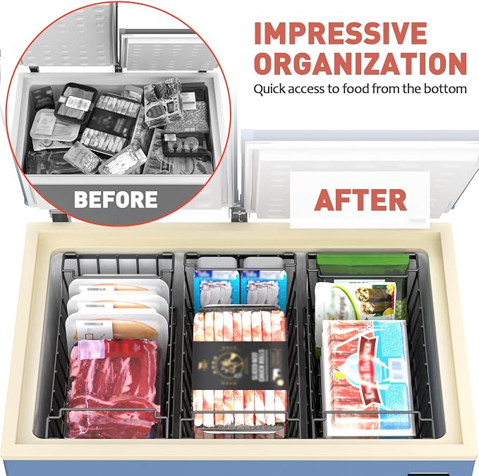 Goovilla Freezer Organizer Bins for 5-7 Cu.FT Chest Freezer, 4 Pack Black | Foldable Handle Stackable Freezer Baskets, Coated Metal Freezer Storage Bins with Better Space Utilization, Deep Organization - Image 5