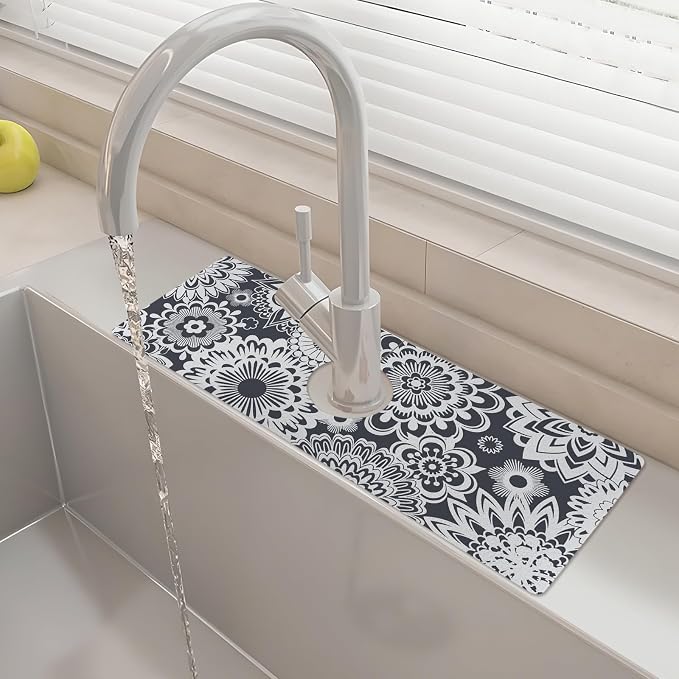 15" X 5.5" Kitchen Sink Splash Guard Faucet Mat Mandala Super Absorbent Fast Drying Faucet Guard & Draining Mat Sink Splash Guard Behind Faucet for Kitchen, Bathroom by Unknown