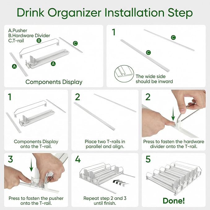 Adjustable White Fridge Organizer, Automatic Can Dispenser & Drink Rack | Holds up to 25 Cans (12oz/16oz/20oz), Gliding Soda & Beer Organizer for Refrigerator - Space Saving Kitchen Storage - Image 6