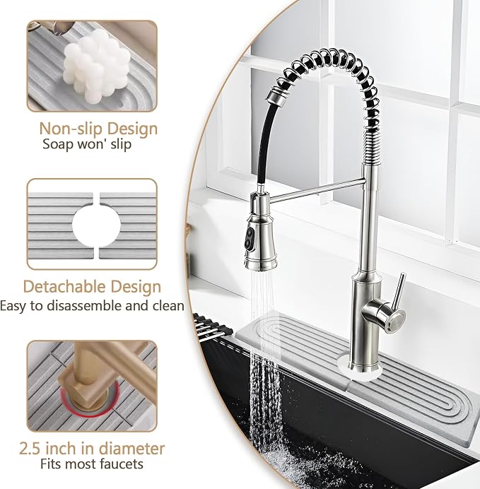 Jiozermi 15.8" Diatomite Faucet Mat for Kitchen Sink, Light Grey | Diatomite Stone Sink Tray, Faucet Sink Splash Guard, Absorbent Mat, For Kitchen Bathroom Faucet Sink, 15.8" x 3.9" - Image 3