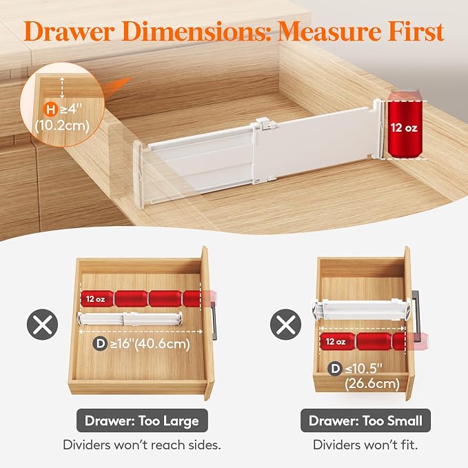 Lifewit 5 Pack 4" High Drawer Dividers, Adjustable Drawer Organizer Clothes | 10.5"-16.5" Expandable White Plastic Separators for Dresser, Kitchen, Cabinet, Nursery, Office, Socks & Underwear Storage - Image 6