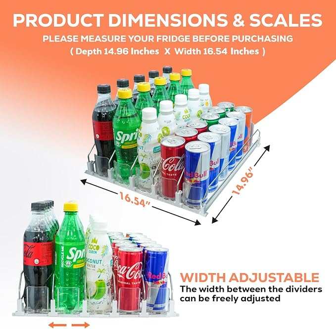 New Design Self Pushing Drink Organizer for Fridge - 5 Rows, Holds 25 Cans | Soda Can Organizer for Refrigerator With Larger Pusher and Stopper Height to Avoid Overtopping of Beverages - Image 2