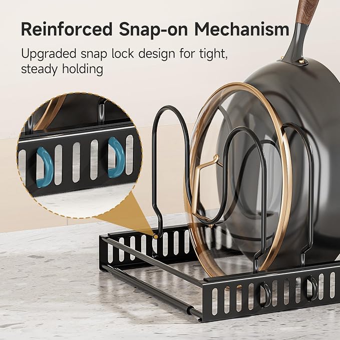 MUDEELA Pot Lid Organizer for Cabinet, Adjustable Baking Pan Rack 7 Slots | 7 Adjustable Divider, Tool-Free Assembly,Non-Slip, Scratch-Proof, Sturdy Metal Frame, For Pan Lid Cutting Board Bakeware - Image 5