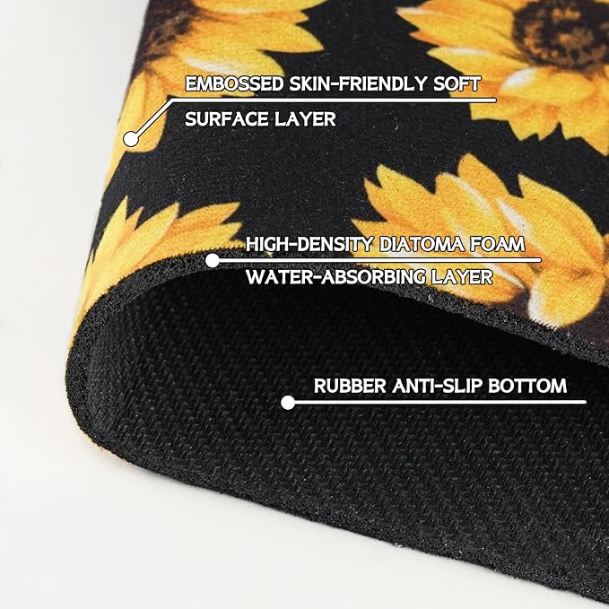 Vintage Black Sunflowers Kitchen Sink Splash Guard Faucet Mat,Faucet Non-Slip Absorbent Mat,Farmhouse Sink Splash Guard Behind Faucet for Kitchen Bathroom, 15"x5.5" - Image 5